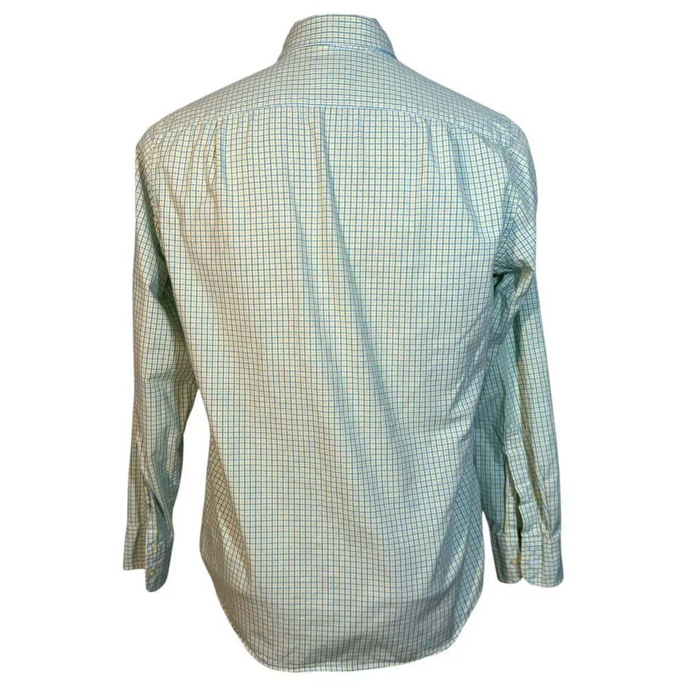 J Crew Mens Shirt Cotton Tailored Fit Plaid Button Down Size Small Yellow Blue - Picture 7 of 9